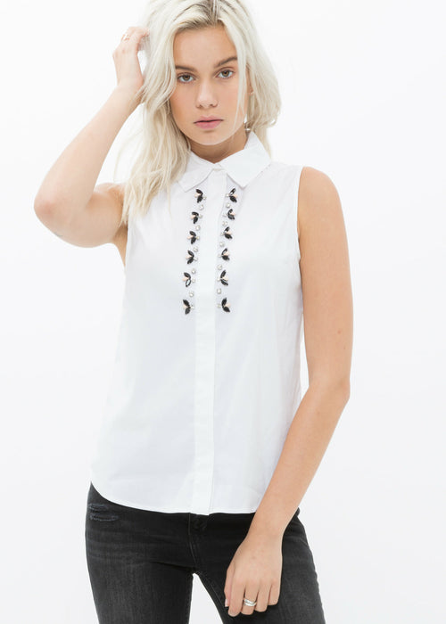 Women's Sleeveless Trim Detail Button Up Shirt