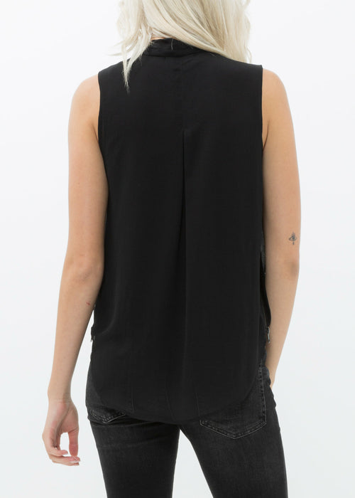 Women's Surplice Sleeveless Blouse In Black