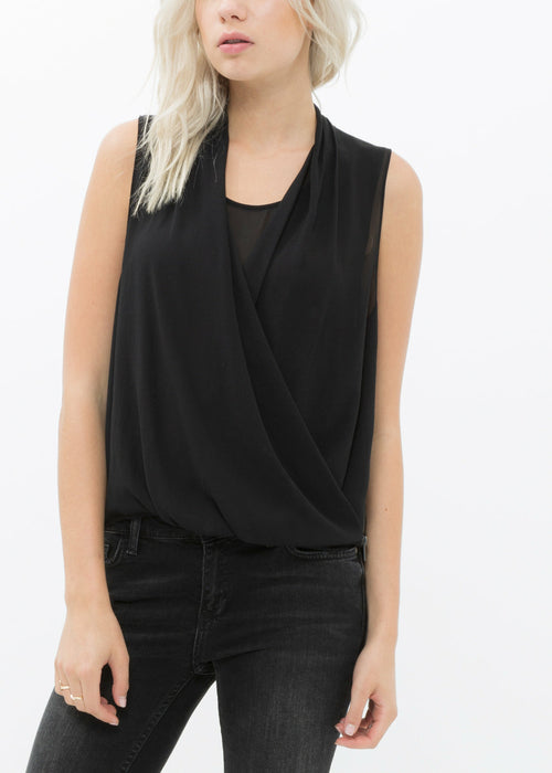 Women's Surplice Sleeveless Blouse In Black